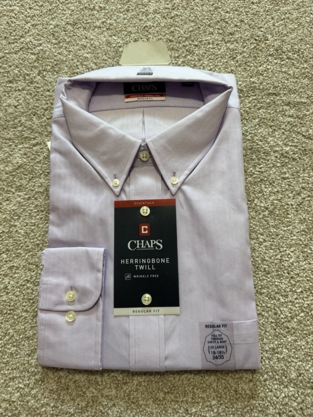 Chaps Herringbone Twill Regular Fit Lavender Purple Long Sleeve Button Shirt 2XL